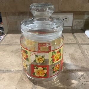 Beautiful vintage floral glass canister with lid